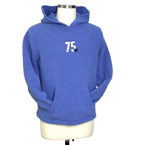 Oarsman 913 Hoodie Sweater Men Large US Navy 75 Blue Thick Knit Comfy Unisex Vtg - Picture 1 of 11
